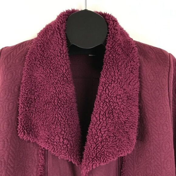 L.L. Bean Faux Sherpa-Lined Open Front Jacket Women's Size Medium Burgundy Coat - Picture 3 of 9